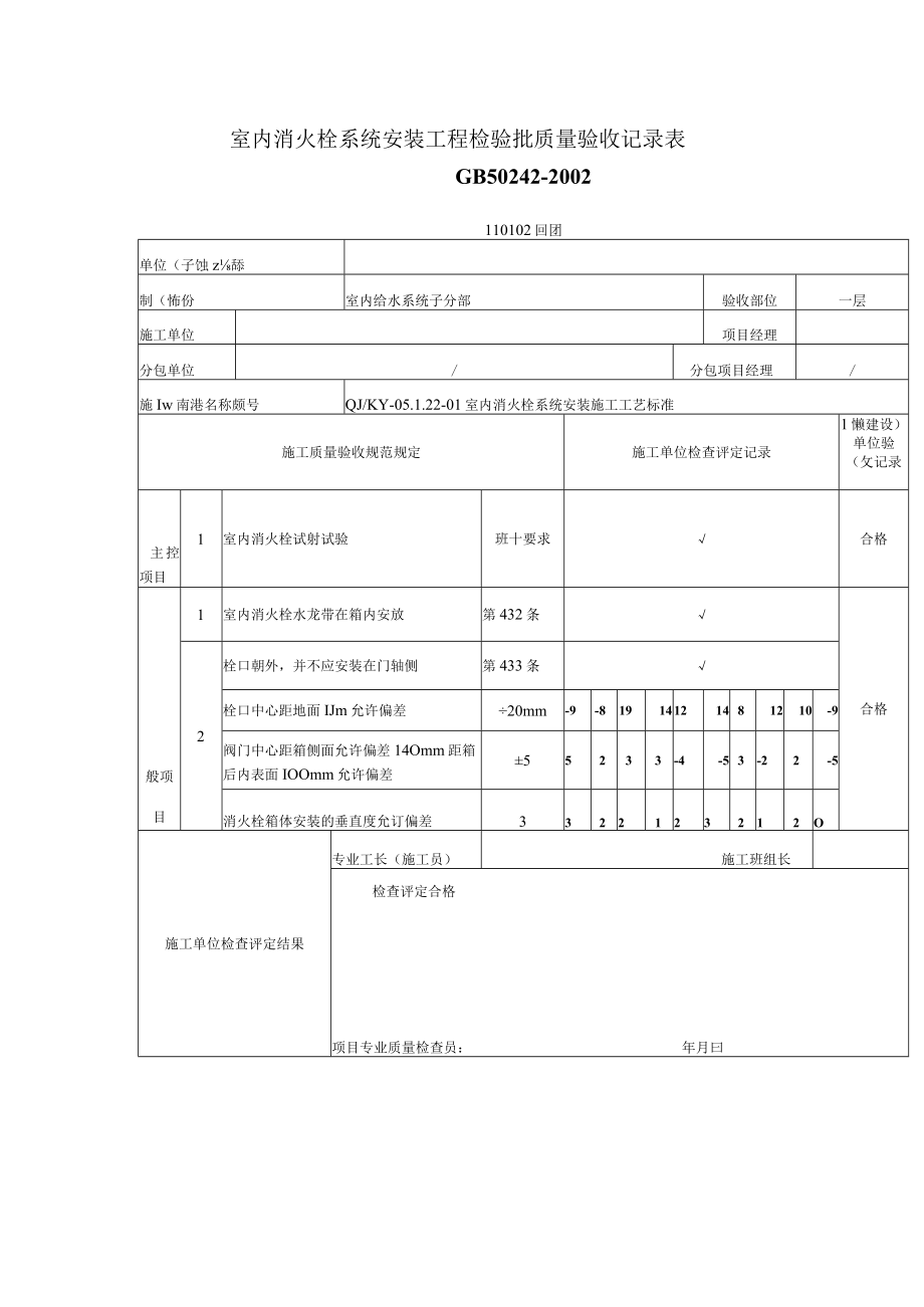 室内消火栓系统安装工程检验批质量验收记录表.docx_第1页