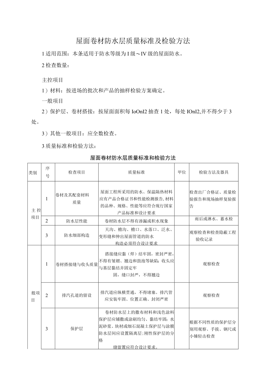 屋面卷材防水层质量标准及检验方法.docx_第1页