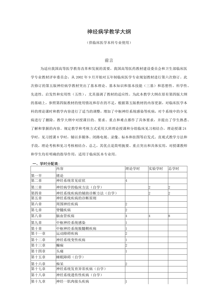 山东一医大神经病学教学大纲.docx_第1页