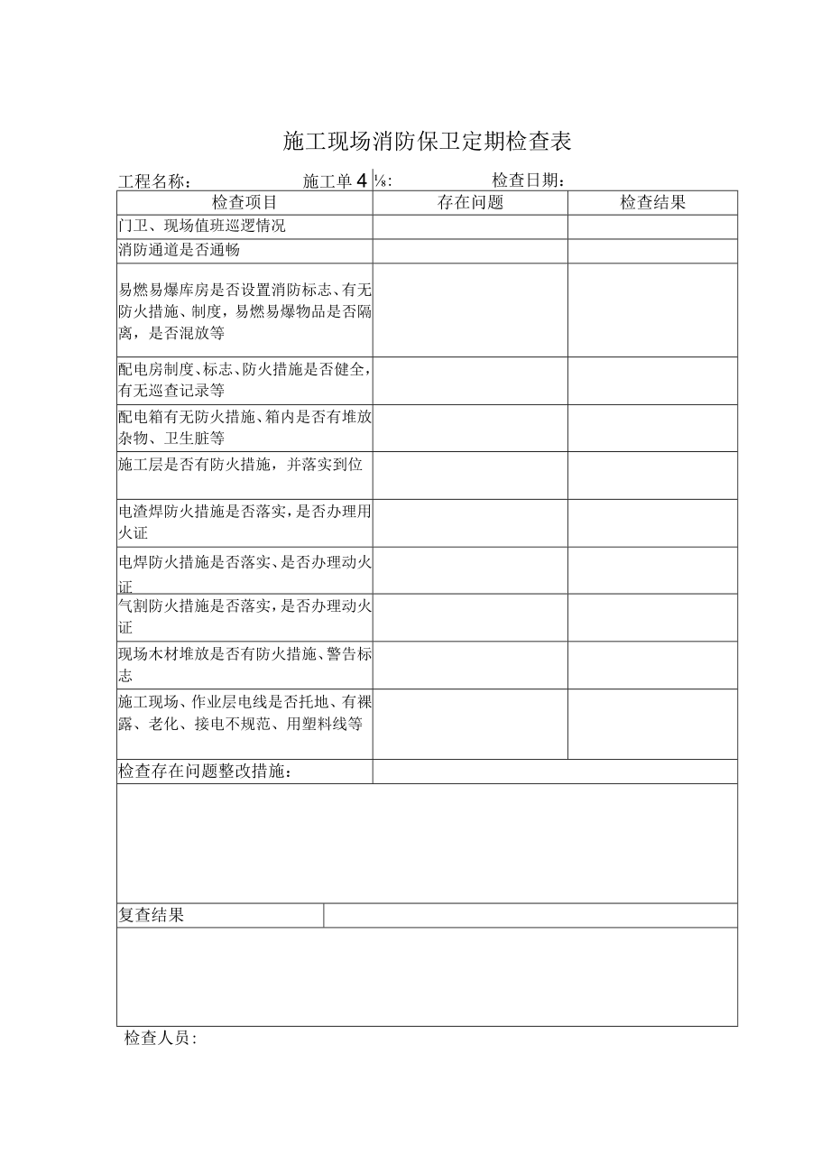 施工现场消防保卫定期检查表.docx_第1页