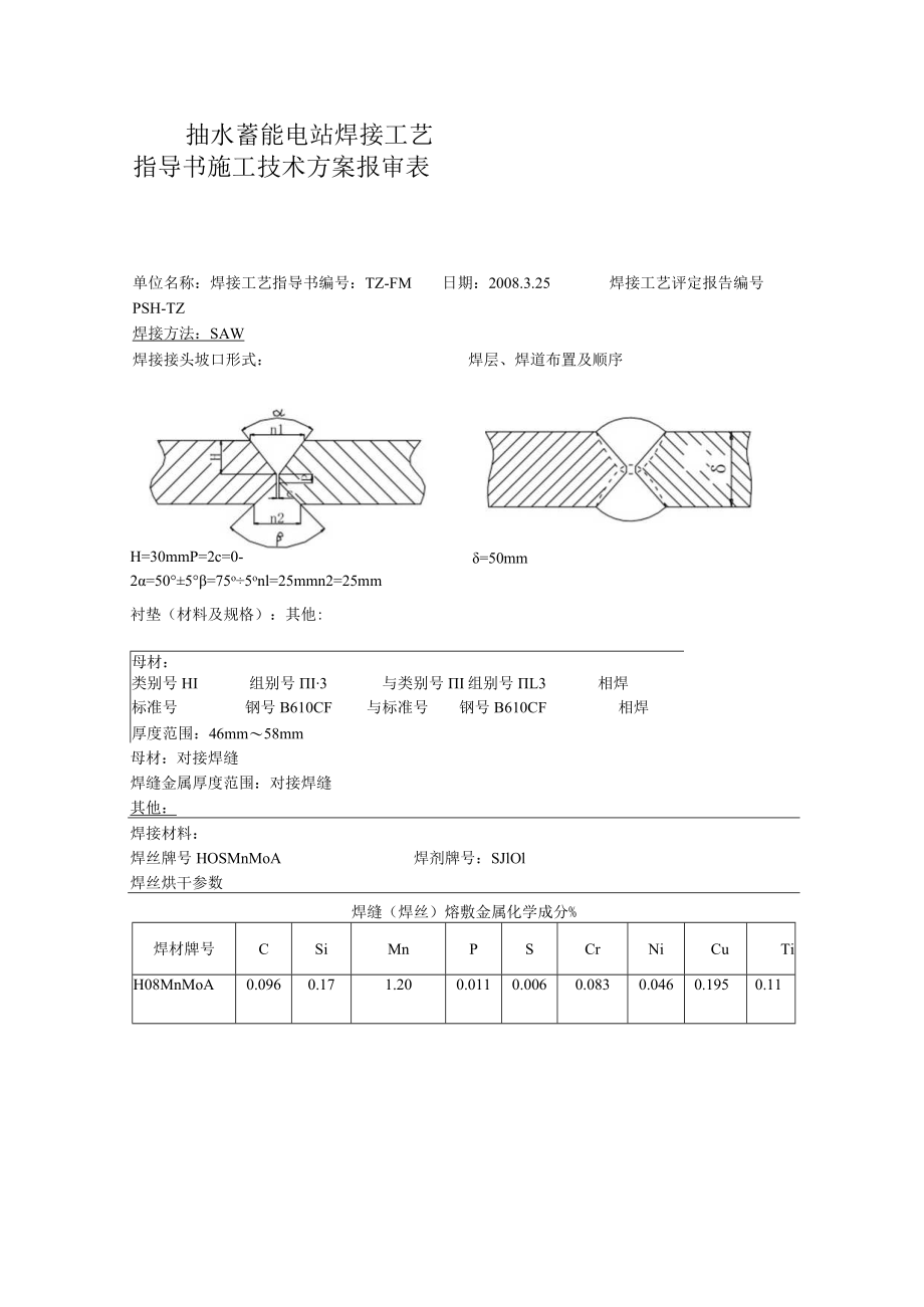 抽水蓄能电站焊接工艺指导书施工技术方案报审表.docx_第1页