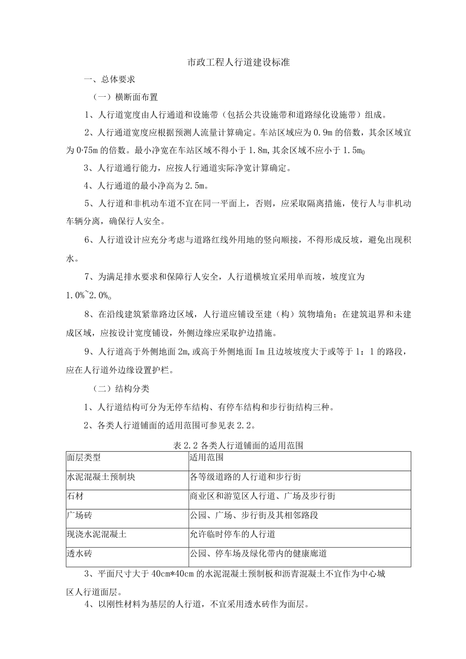 市政工程人行道建设标准.docx_第1页