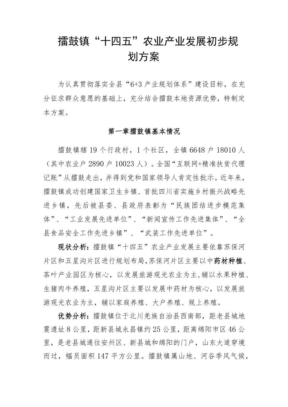 擂鼓镇“十四五”农业产业发展初步规划方案.docx_第1页