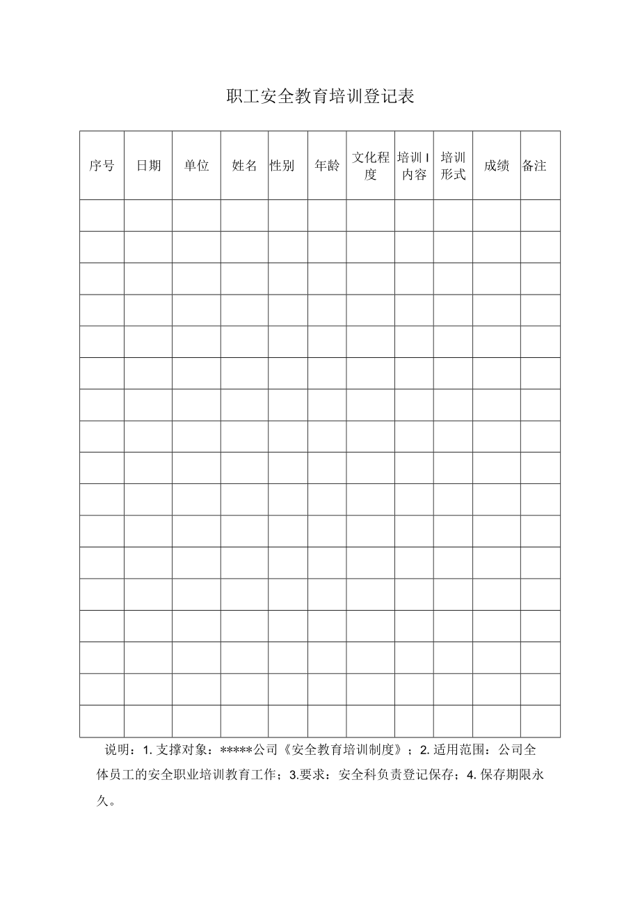 安全标准化之职工安全教育培训登记表.docx_第1页