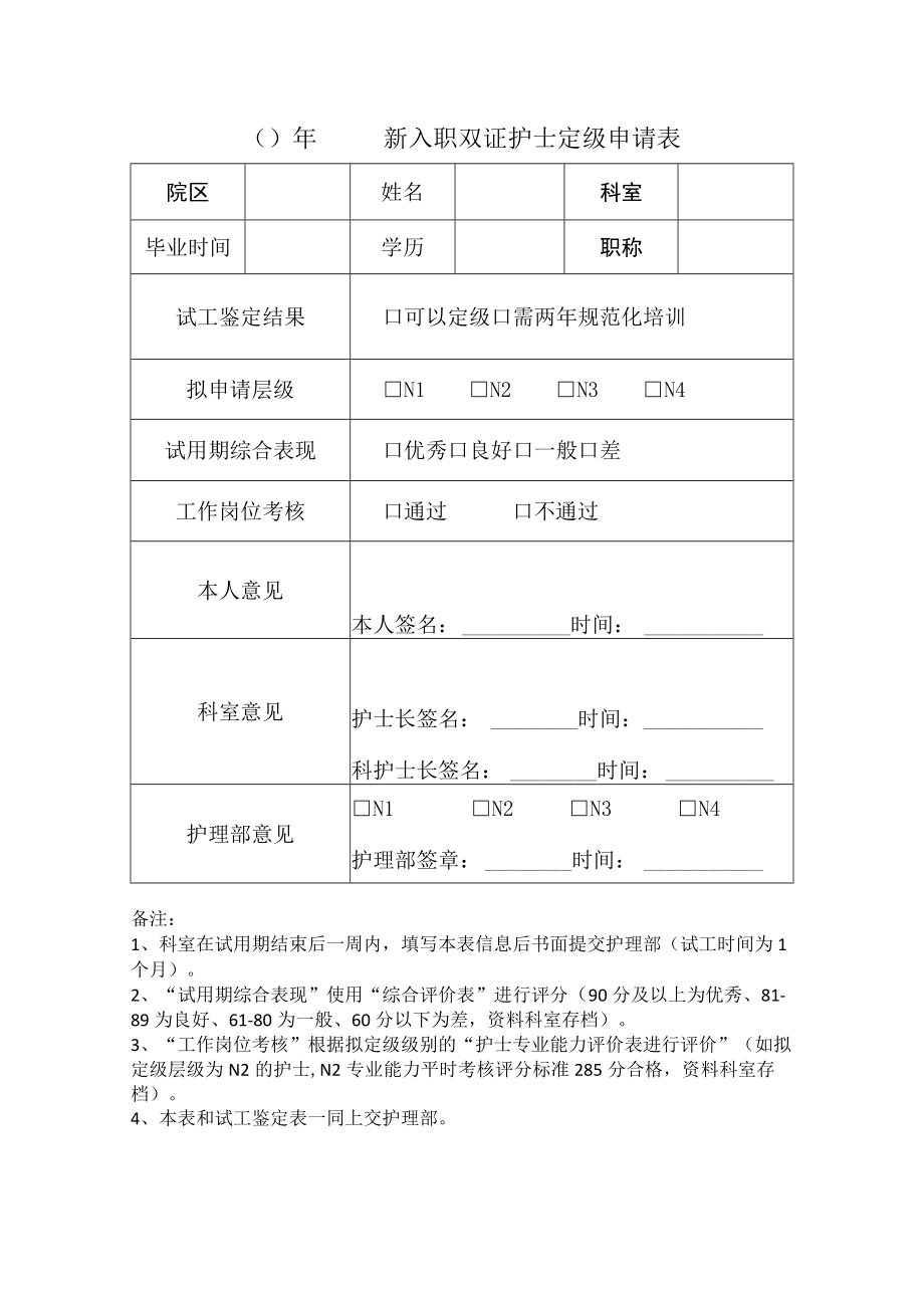 新入职双证护士定级申请表.docx_第1页