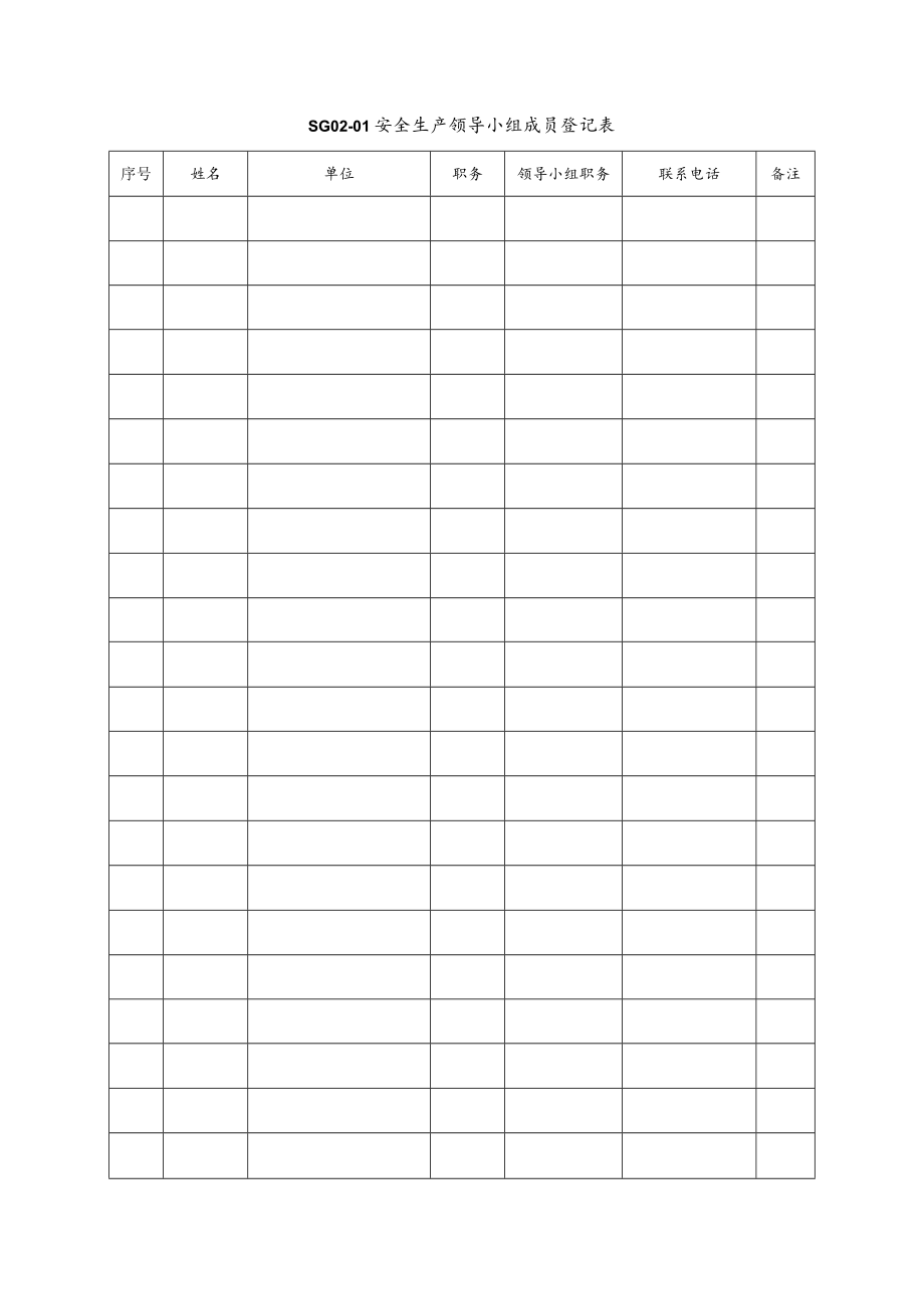 安全生产领导小组成员登记表模板.docx_第1页