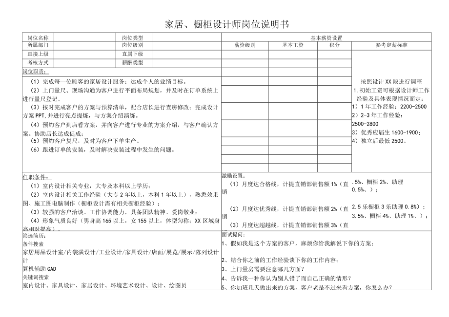 家居、橱柜设计师岗位说明书.docx_第1页