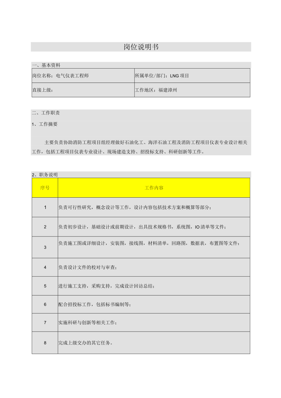 岗位说明书-电仪工程师.docx_第1页