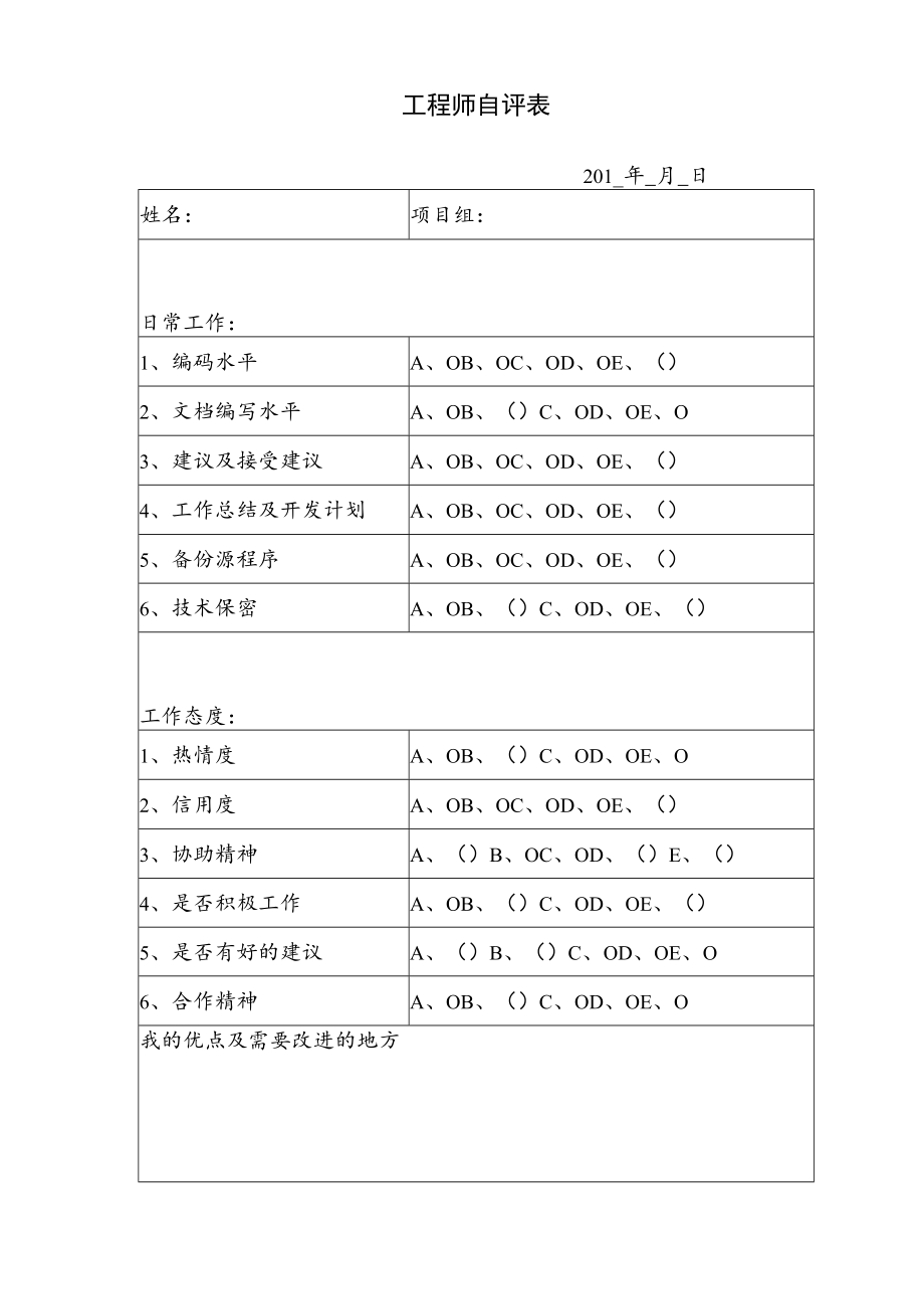 工程师自评表.docx_第1页