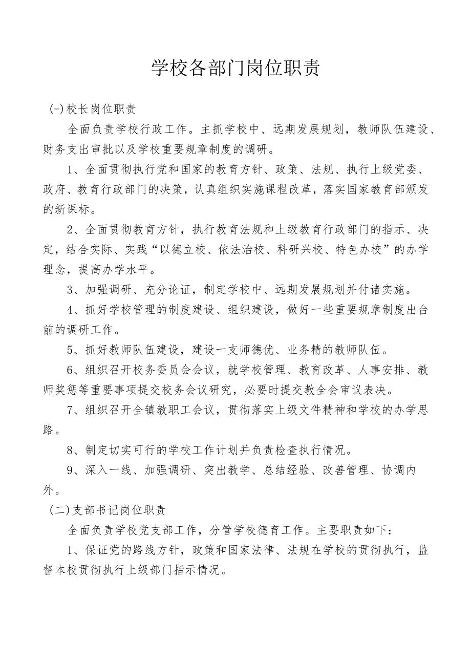 学校各部门岗位职责.docx_第1页