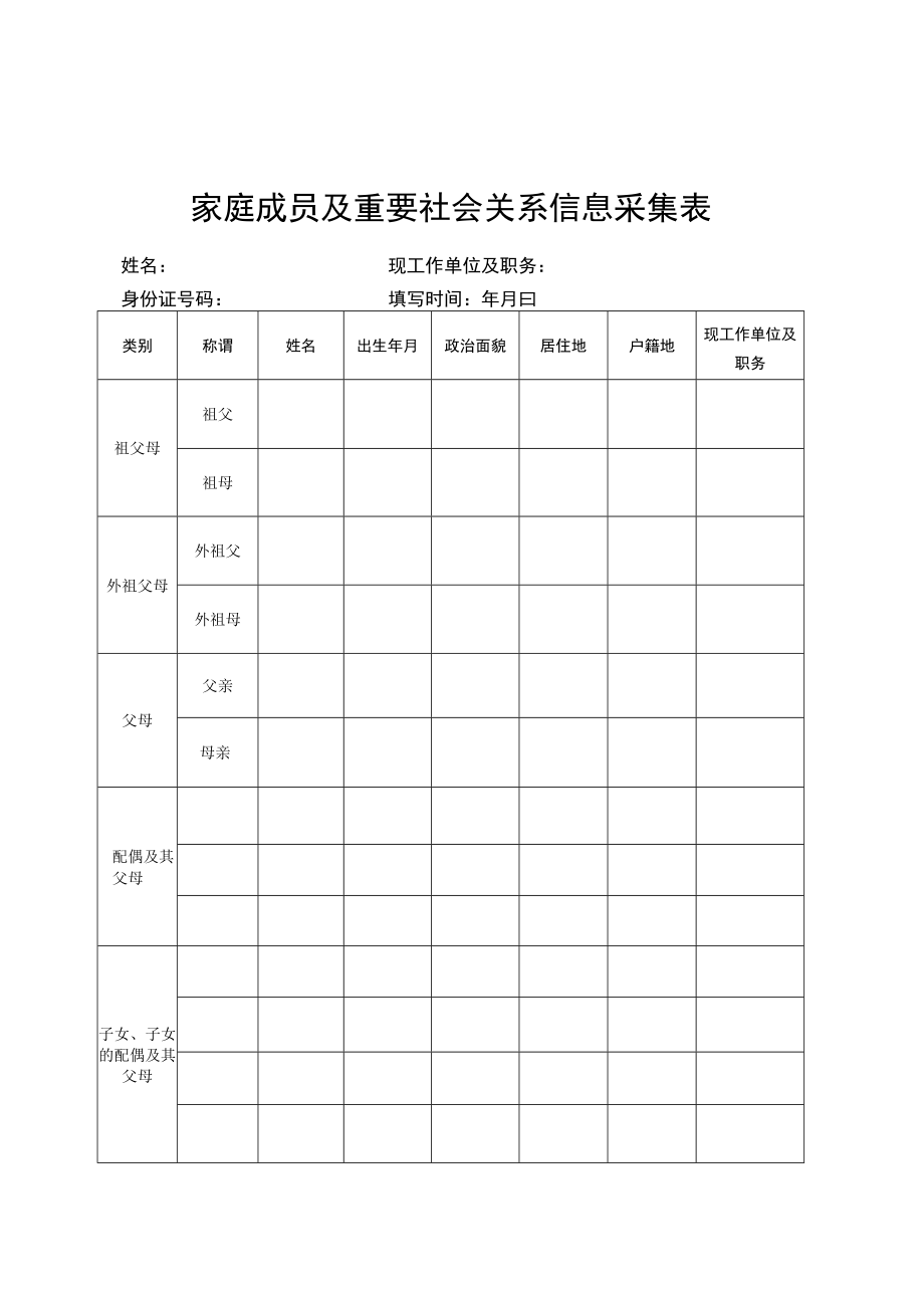 家庭成员及重要社会关系信息采集表.docx_第1页