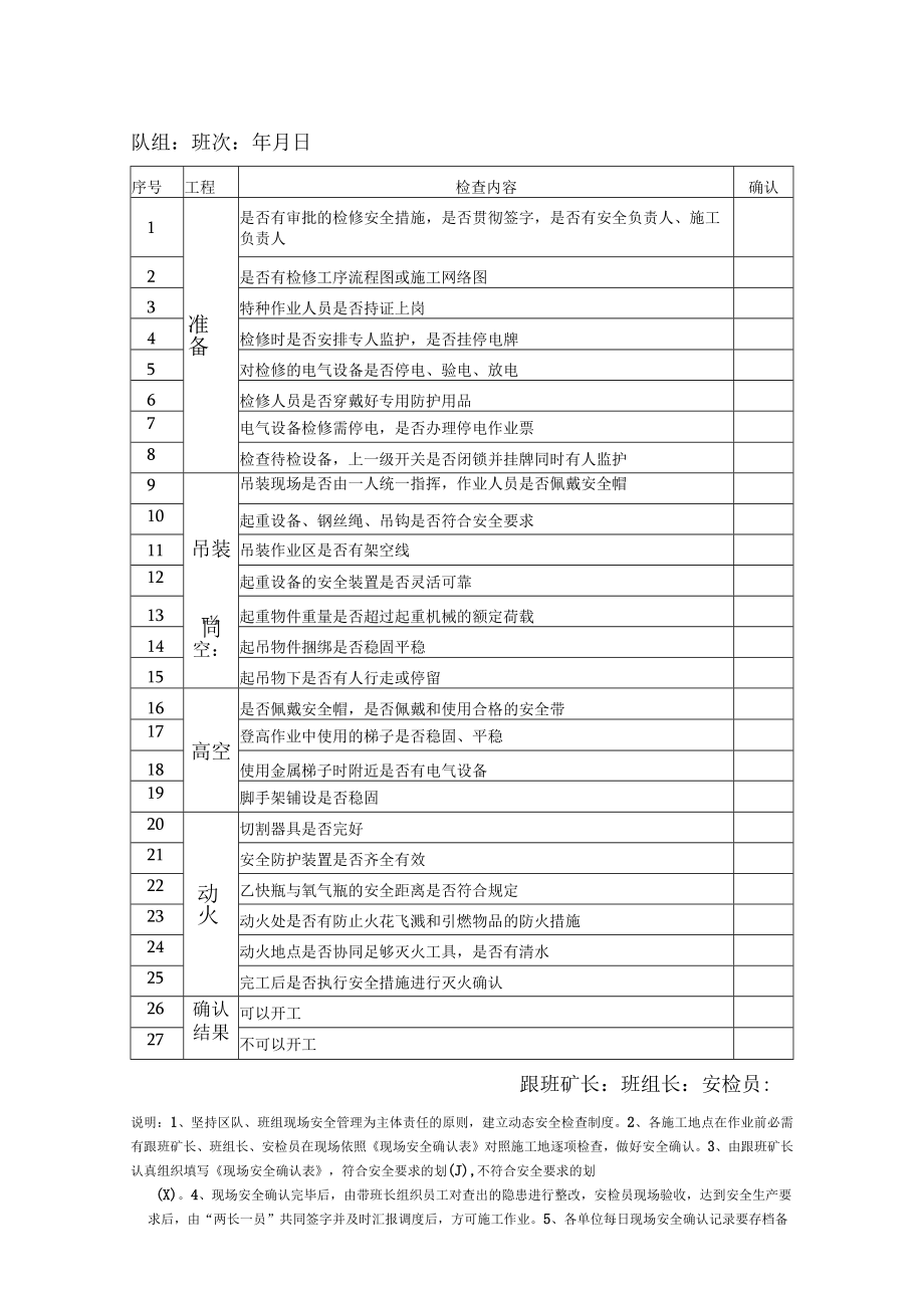 大型设备检修现场安全确认表.docx_第1页