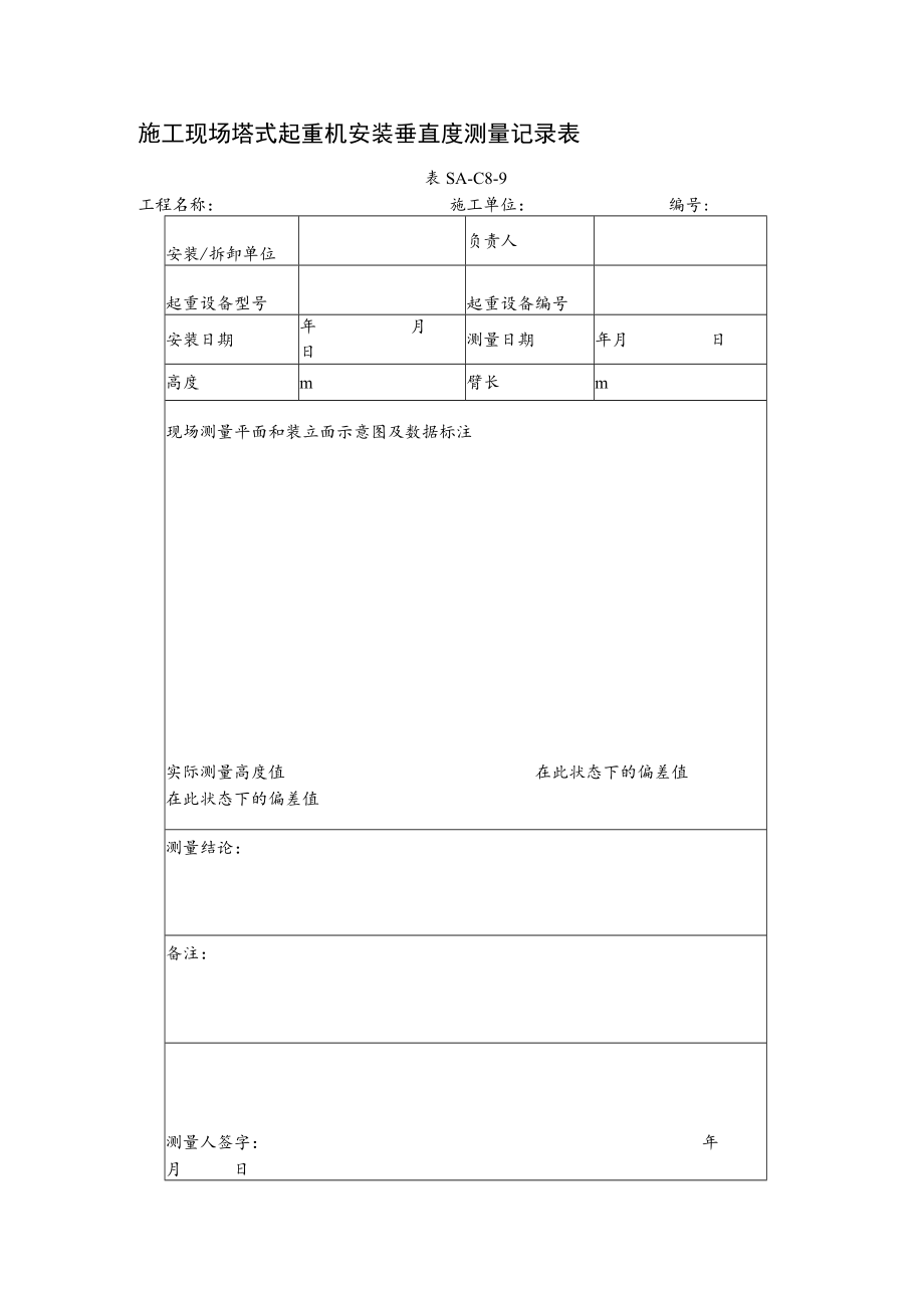 施工现场塔式起重机安装垂直度测量记录表.docx_第1页