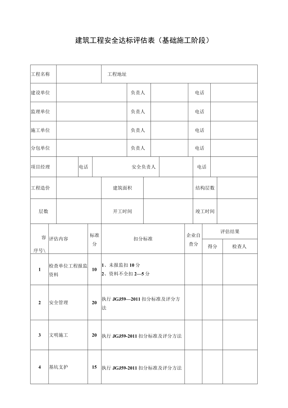 建筑工程安全达标评估表（基础施工阶段）.docx_第1页