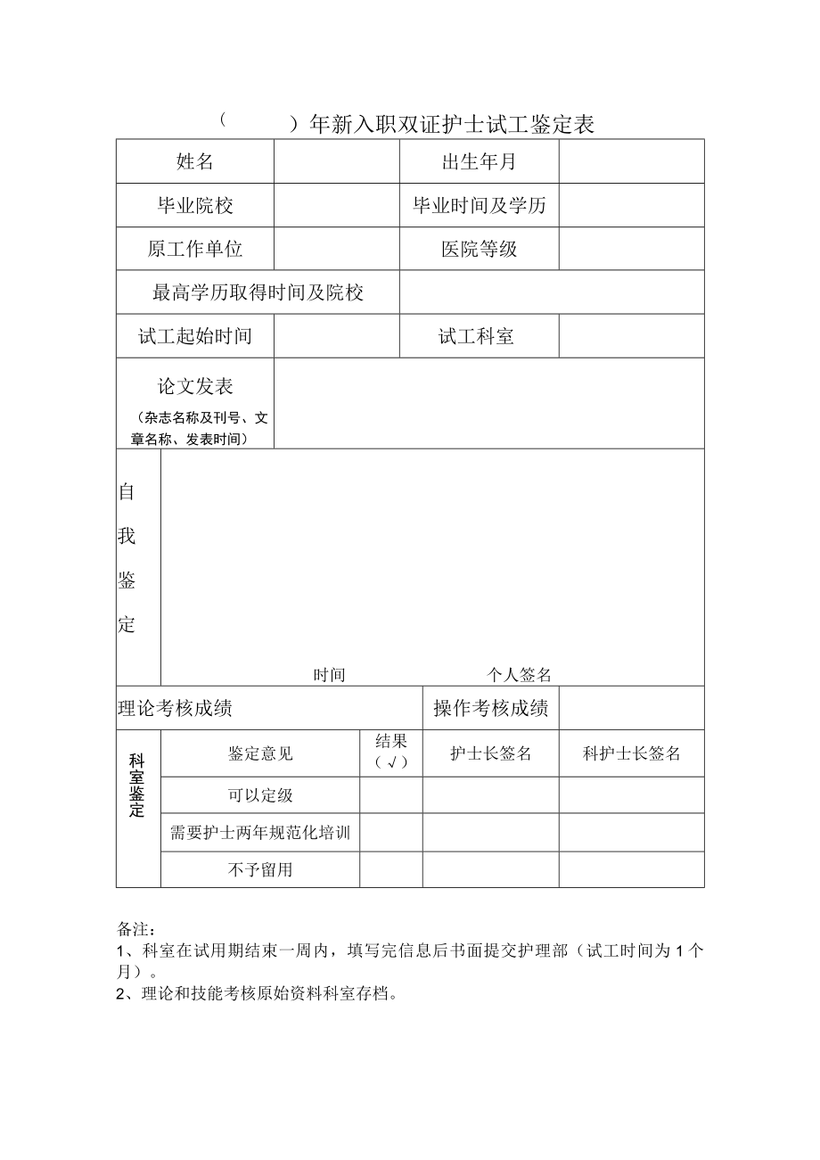 新入职双证护士试工鉴定表.docx_第1页