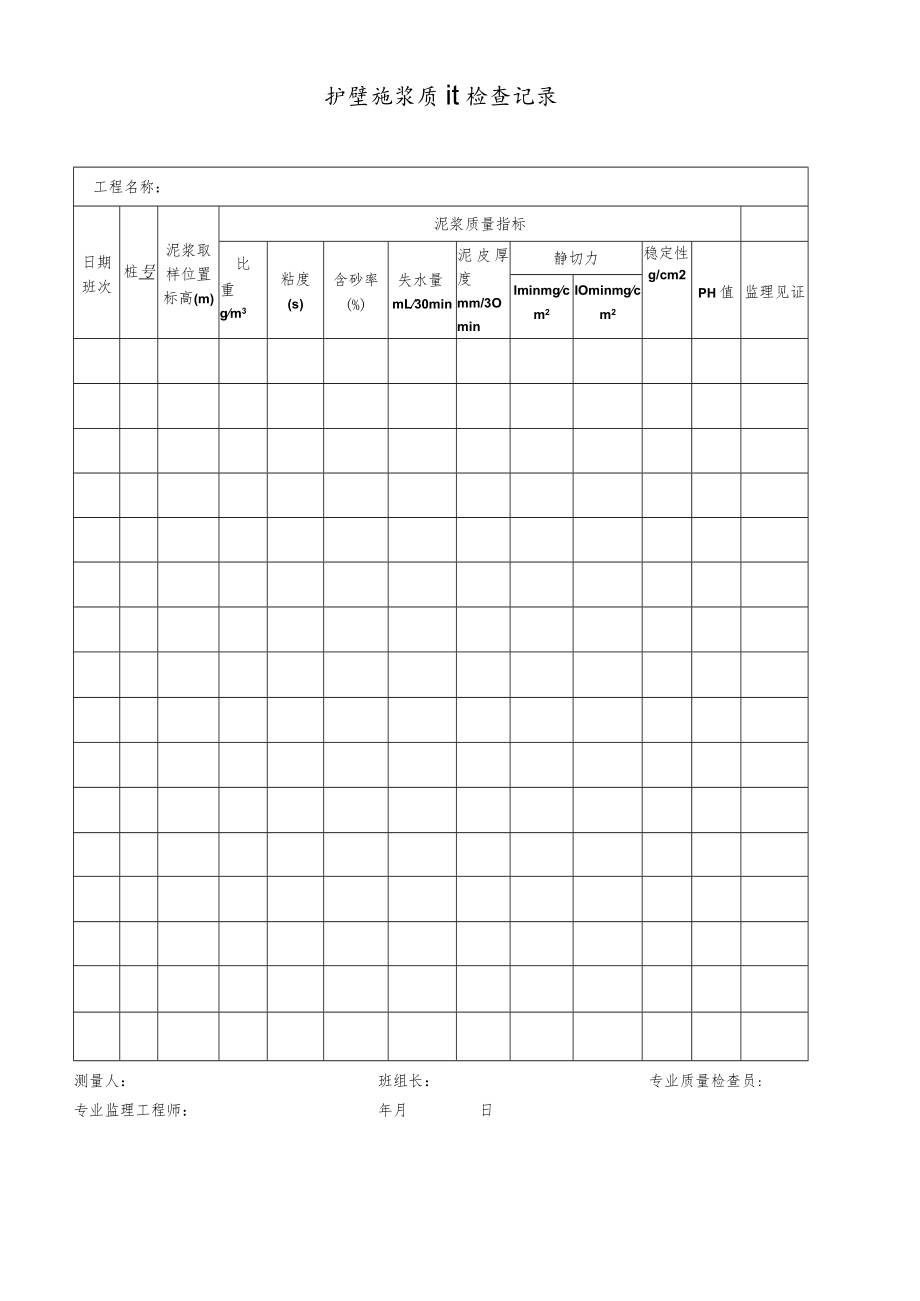 护壁泥浆质量检查记录.docx_第1页