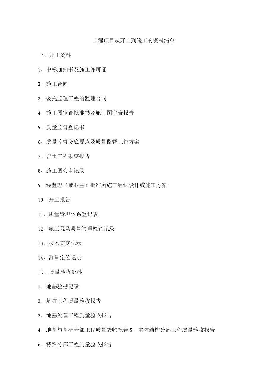 工程项目从开工到竣工的资料清单.docx_第1页