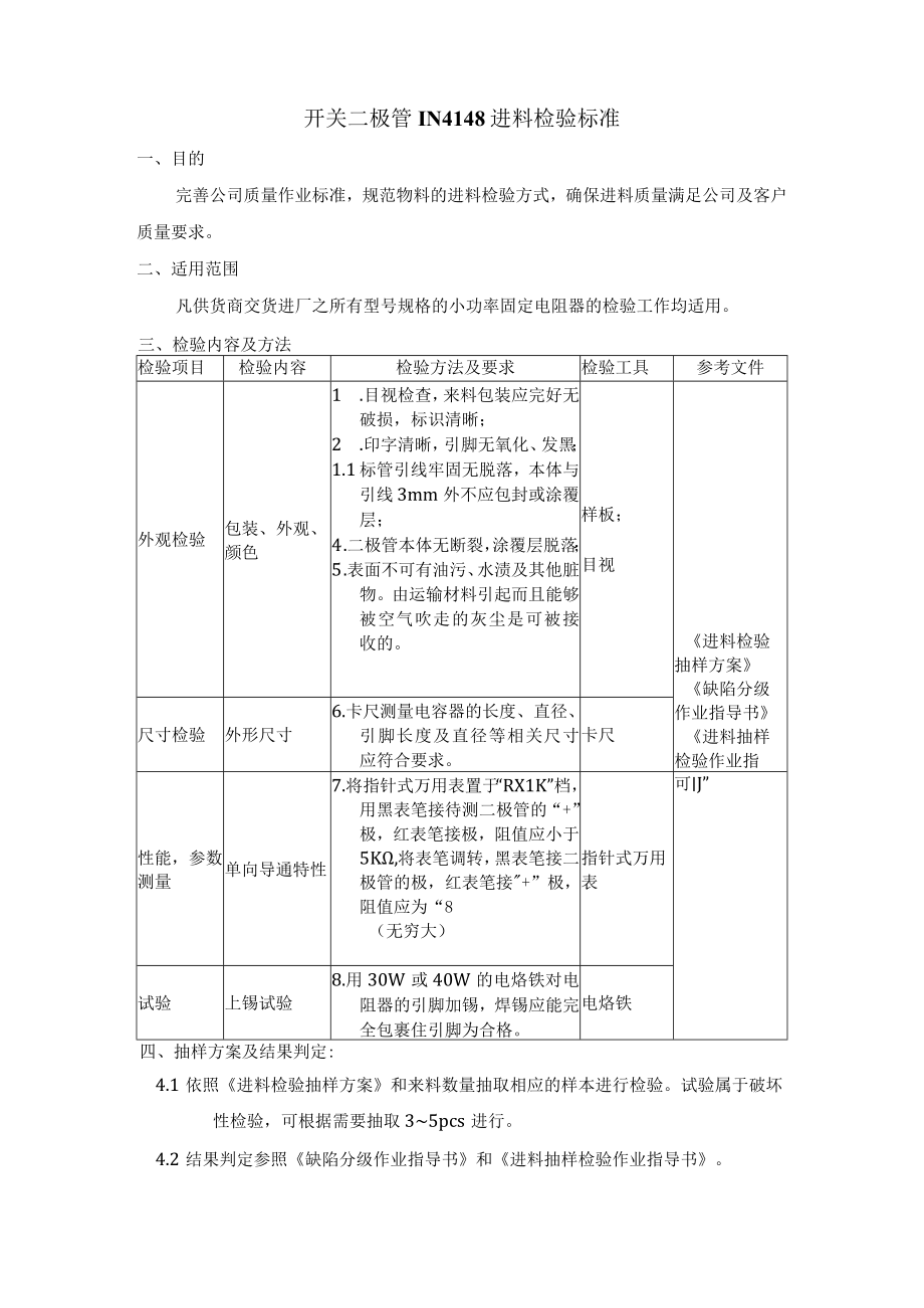 开关二极管IN4148进料检验标准.docx_第1页