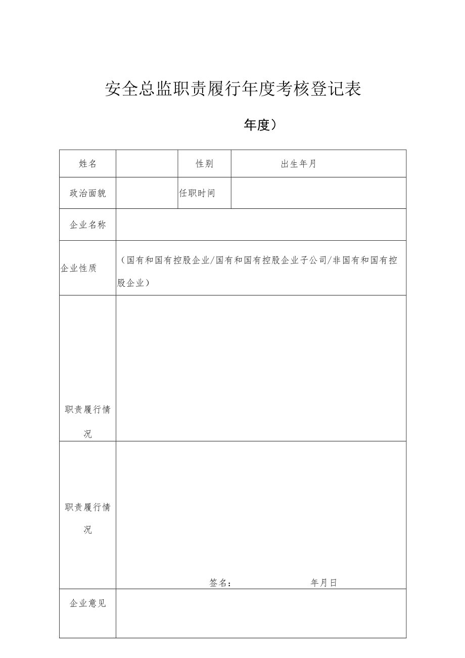 安全总监职责履行年度考核登记表.docx_第1页