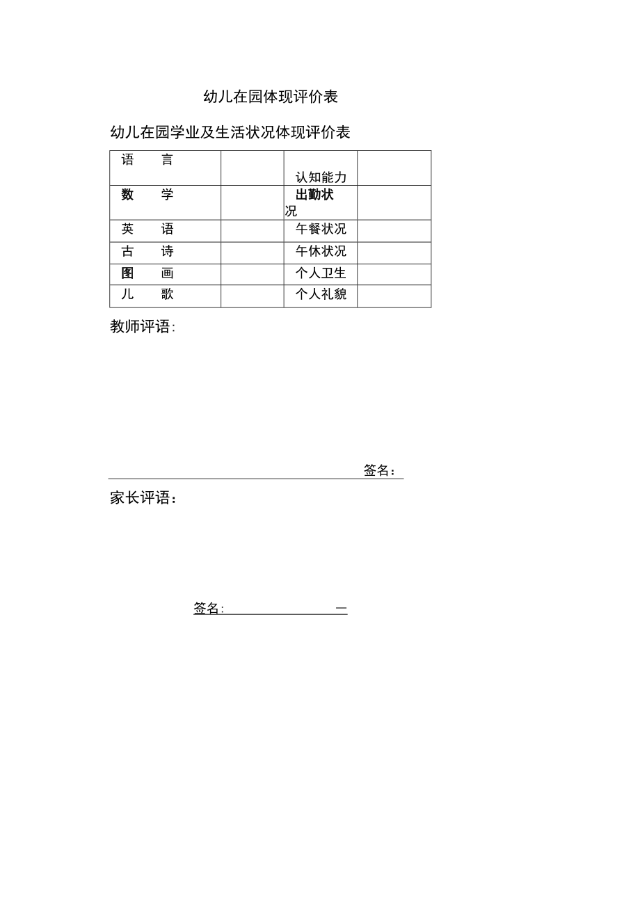 幼儿在园表现评价表模板.docx_第1页