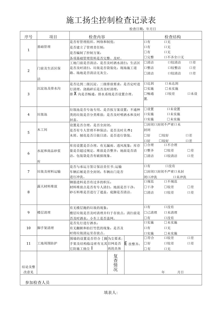 施工扬尘 控制检查记录表.docx_第1页