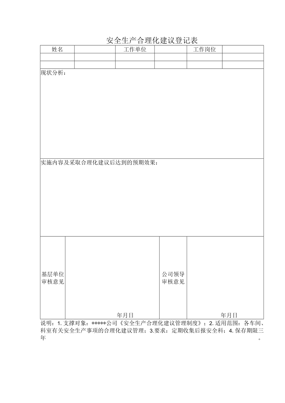 安全生产合理化建议登记表.docx_第1页