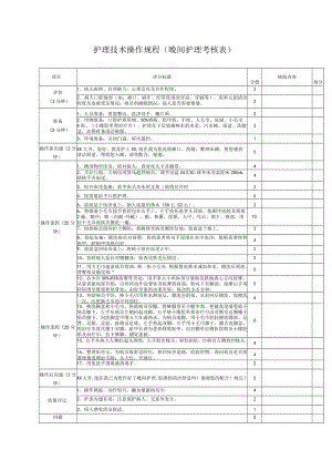 护理技术操作规程（晚间护理考核表）.docx