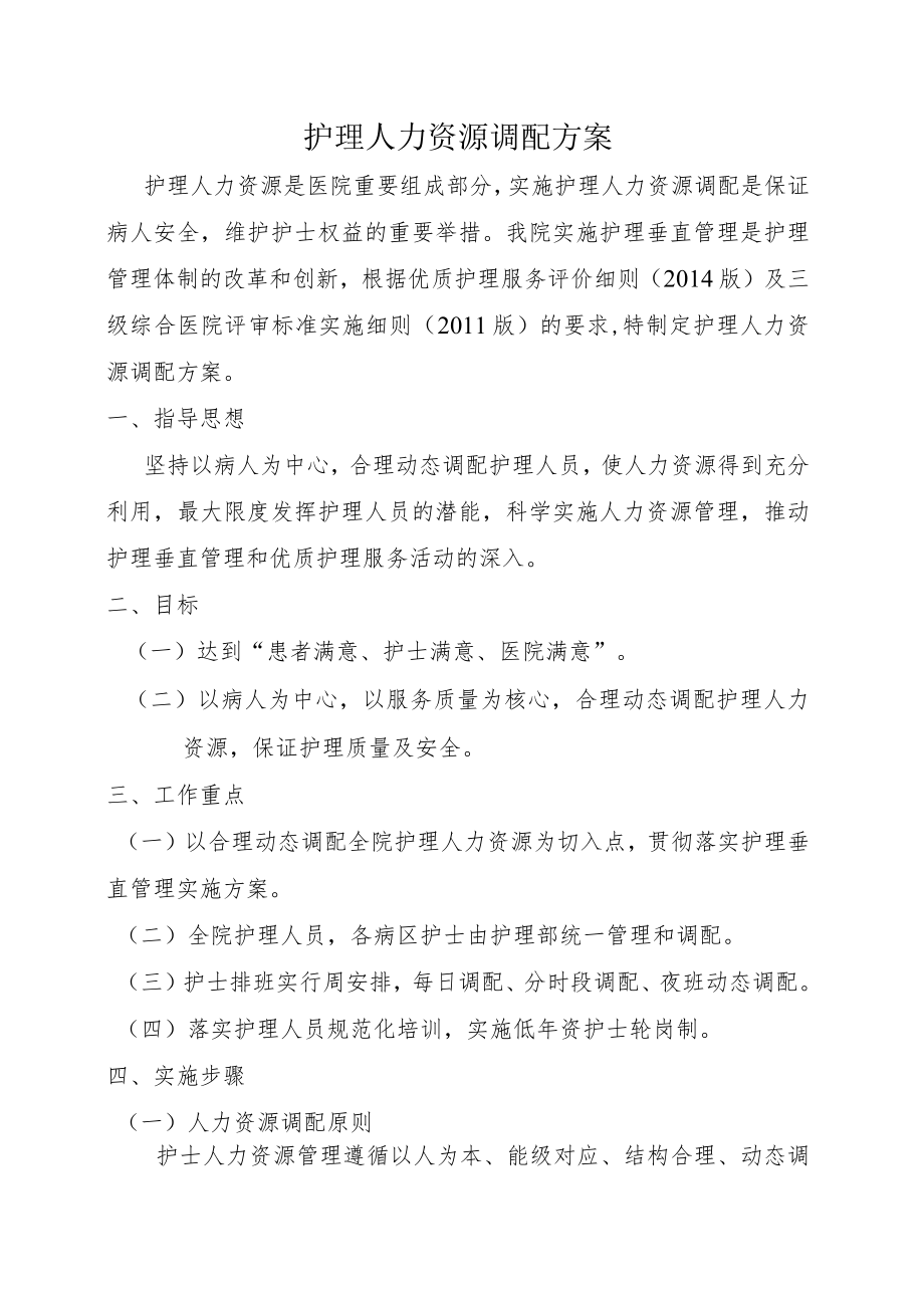 护理部人力资源调配方案.docx_第1页