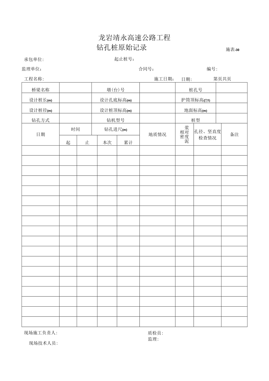 施表-30 钻孔桩原始记录表.docx_第1页