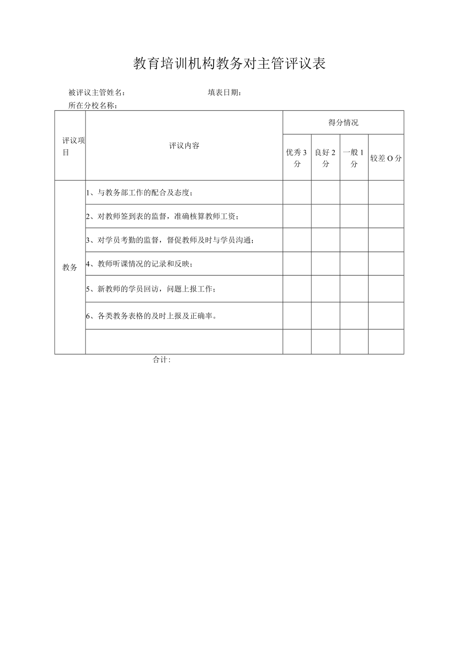 教育培训机构教务对主管评议表.docx_第1页