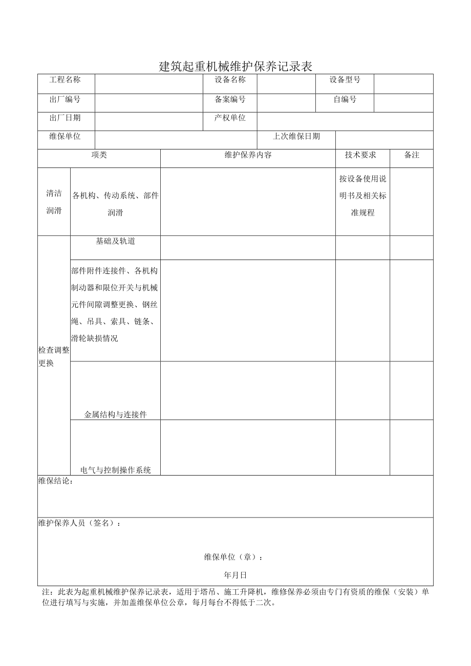 建筑起重机械维护保养记录表.docx_第1页