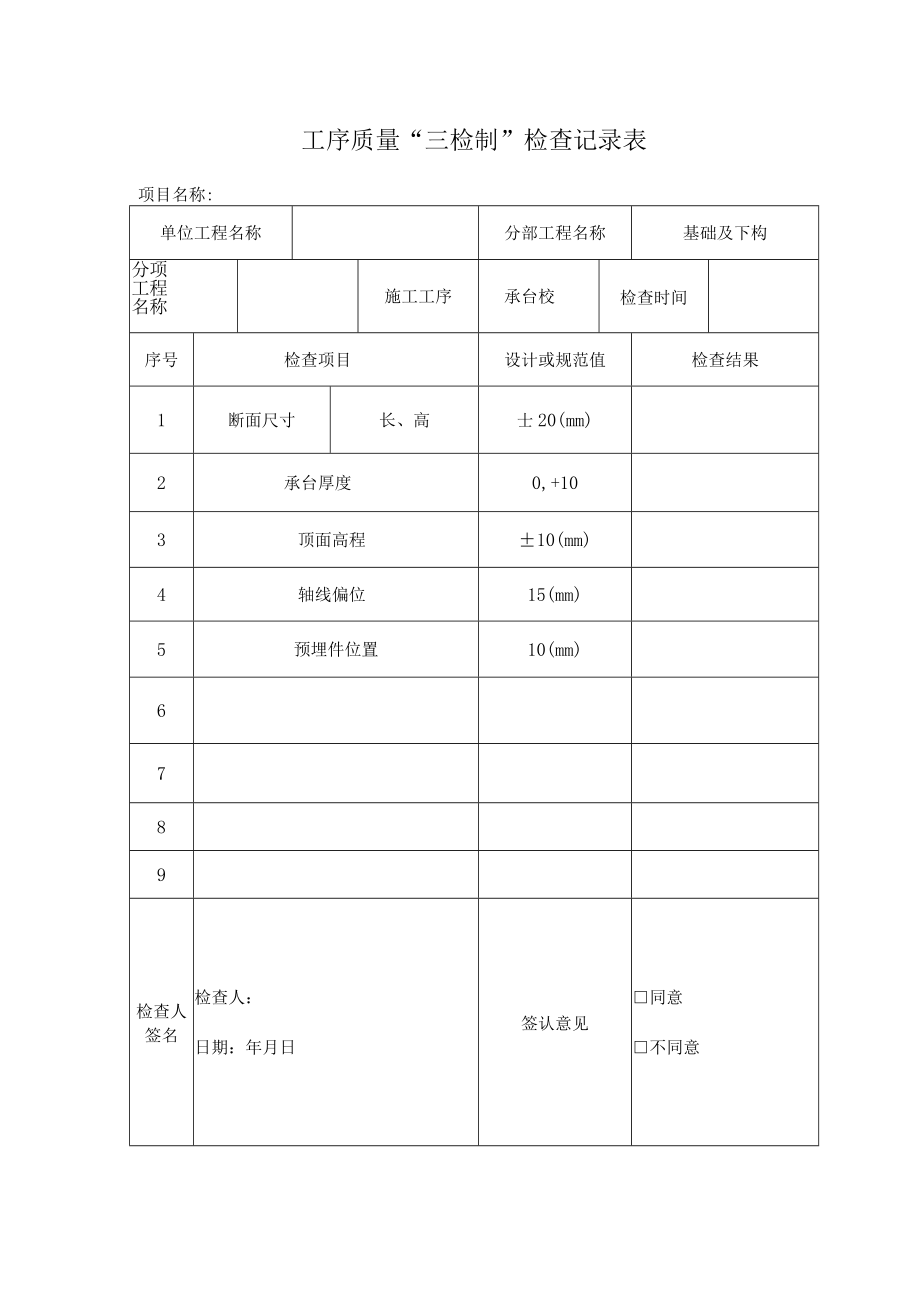 承台混凝土检查表.docx_第1页