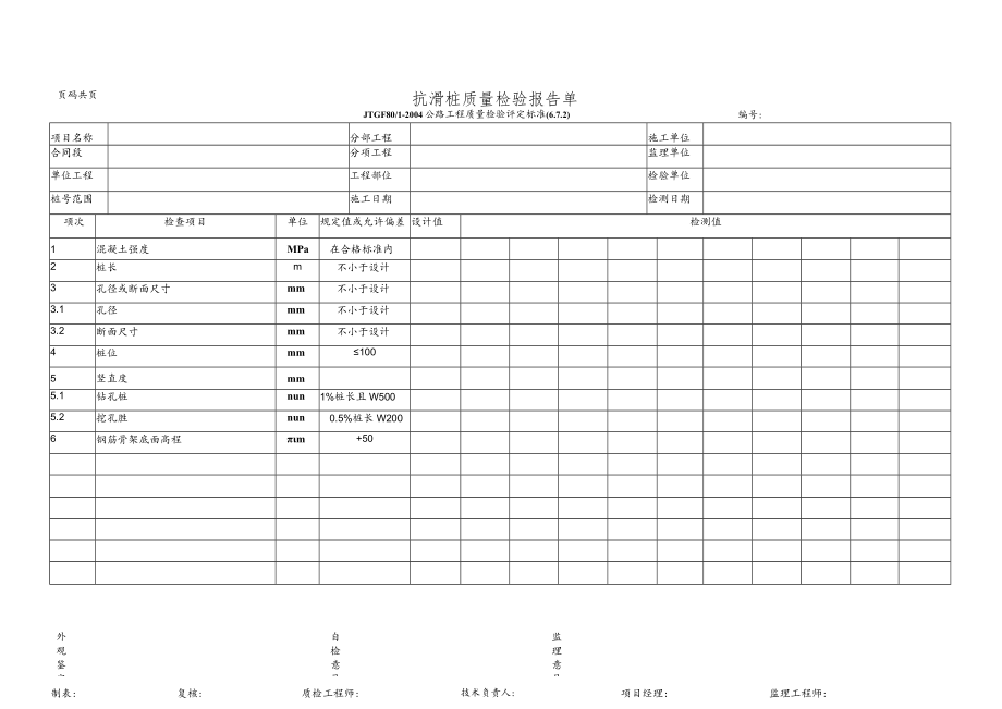 抗滑桩质量检验报告单.docx_第1页