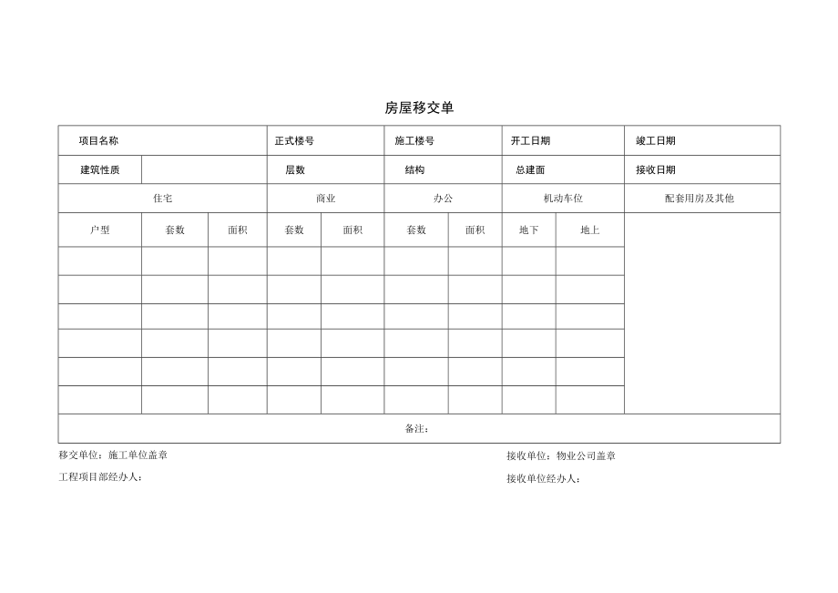 房屋移交单（施工单位移交给物业公司）.docx_第1页