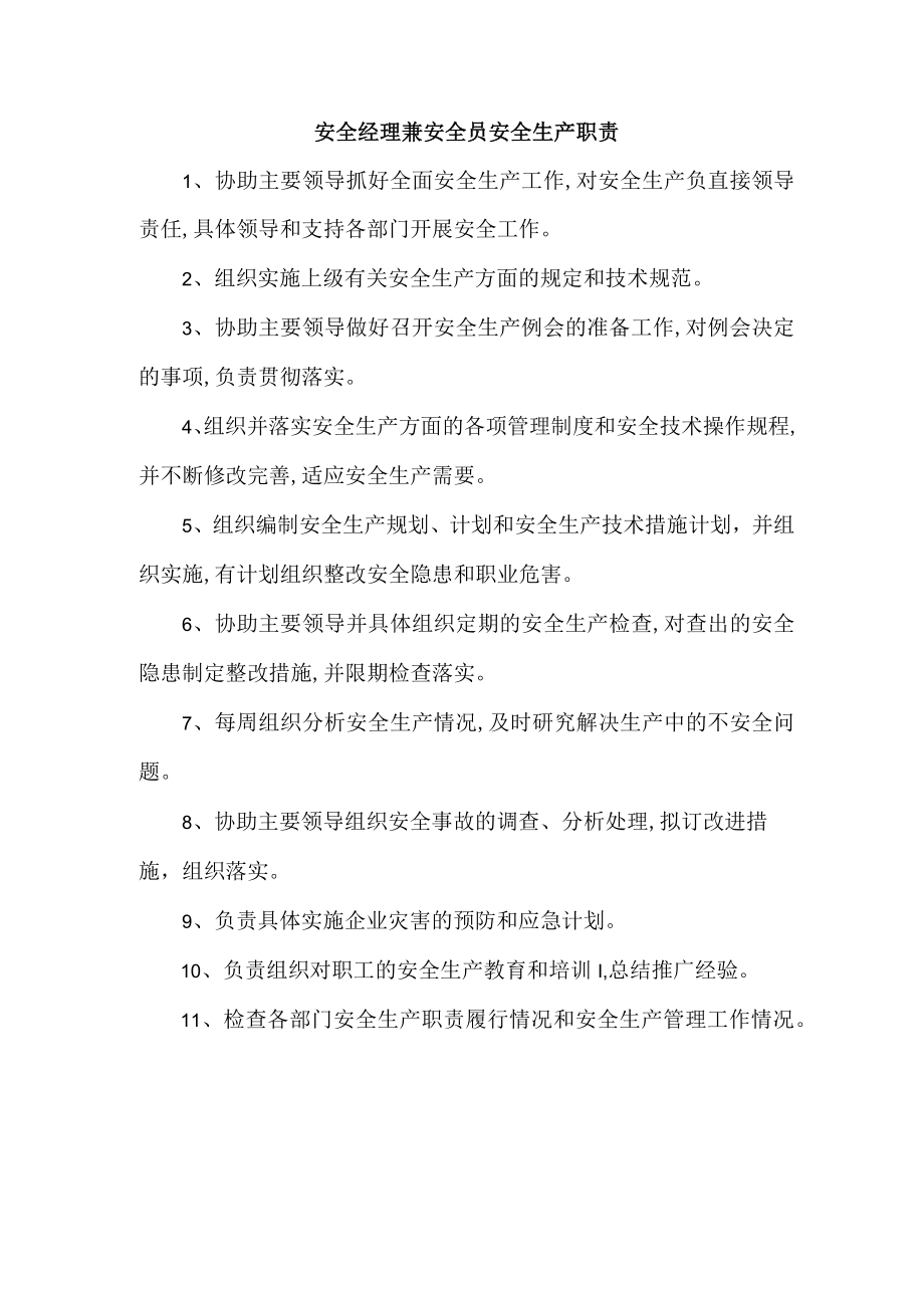 安全经理兼安全员安全生产职责.docx_第1页