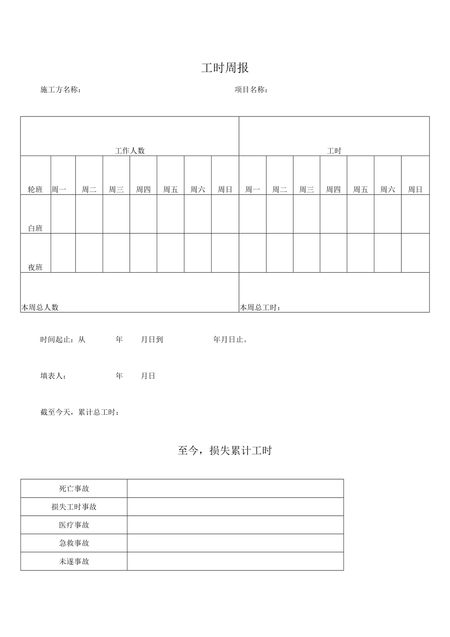 工时周报表（模板）.docx_第1页