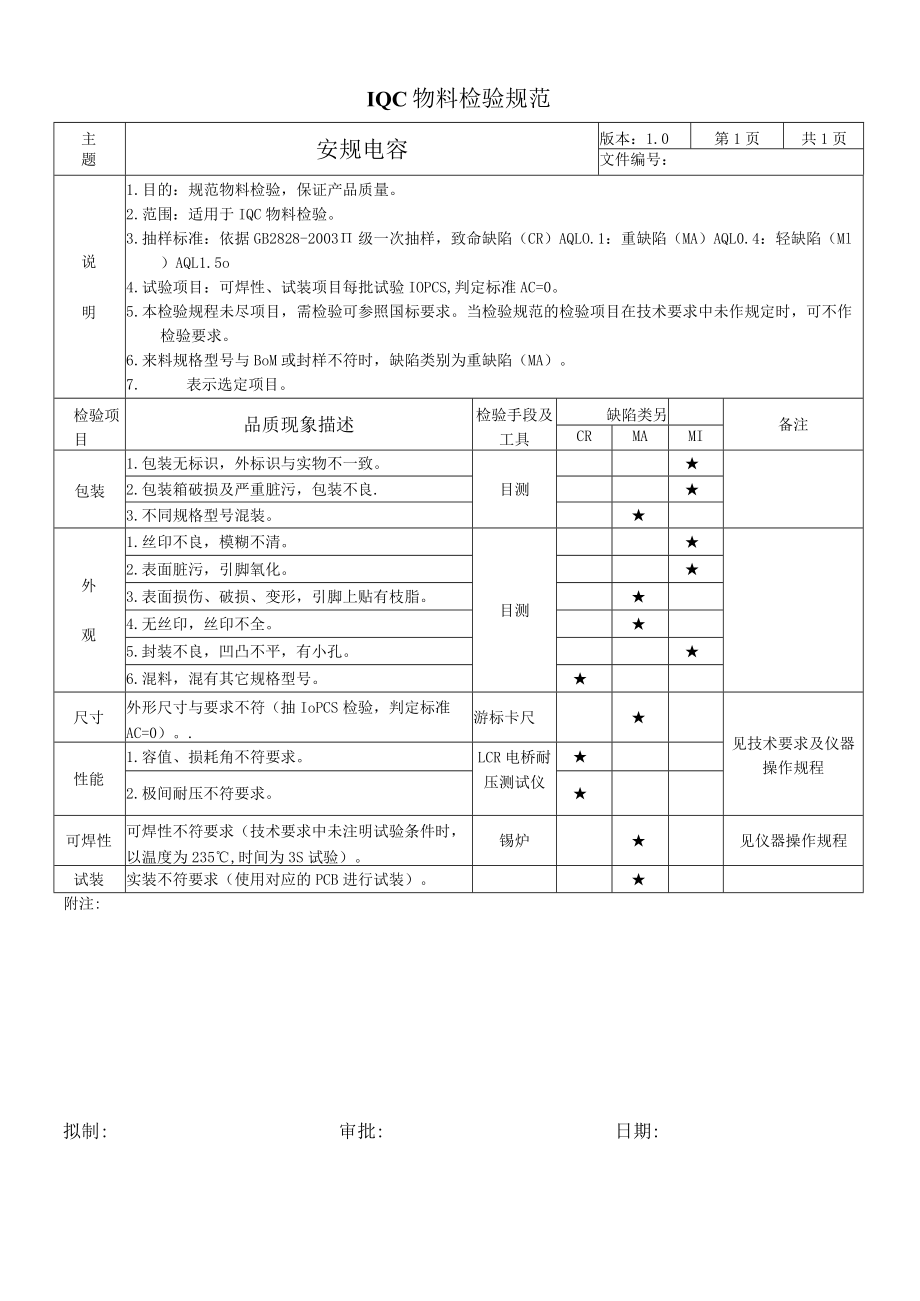 安规电容-来料检验规范.docx_第1页