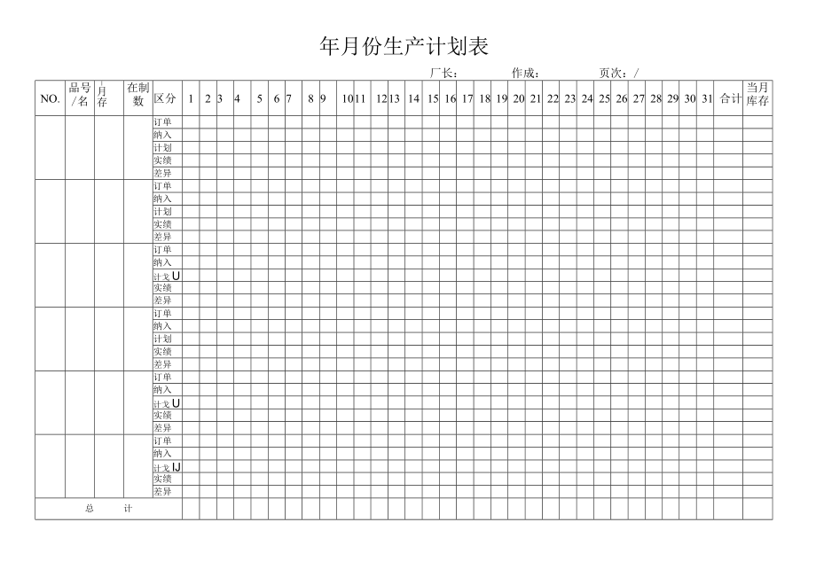 年月份生产计划表.docx_第1页