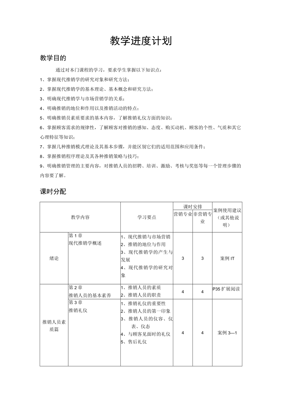 张雁白-现代推销学-教学进度计划.docx_第1页