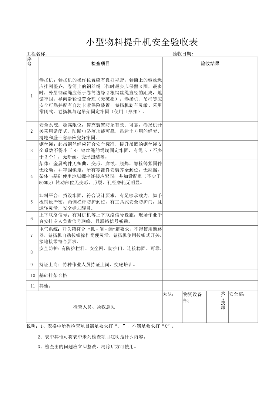 小型物料提升机安全验收表.docx_第1页