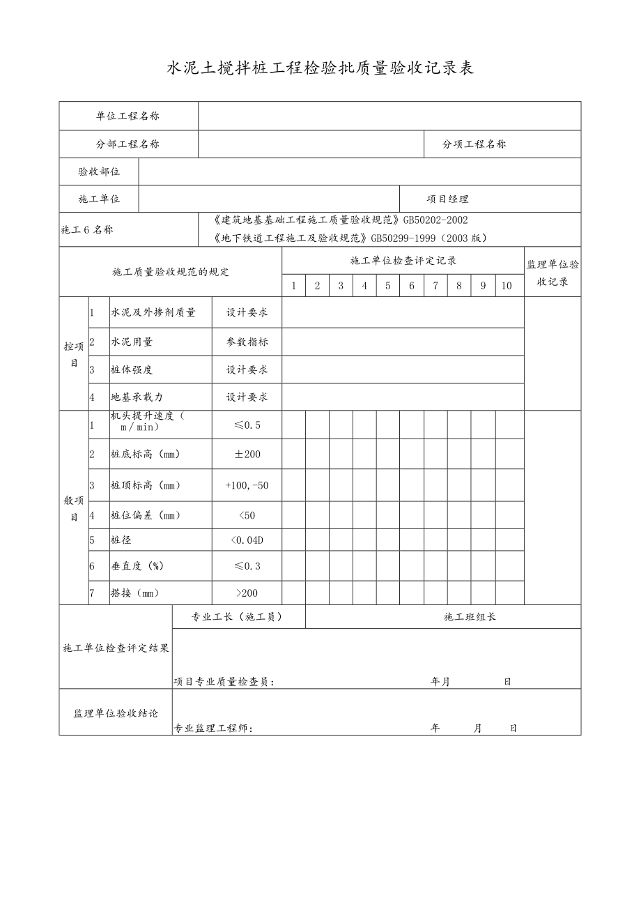 水泥土搅拌桩工程检验批质量验收记录表.docx_第1页