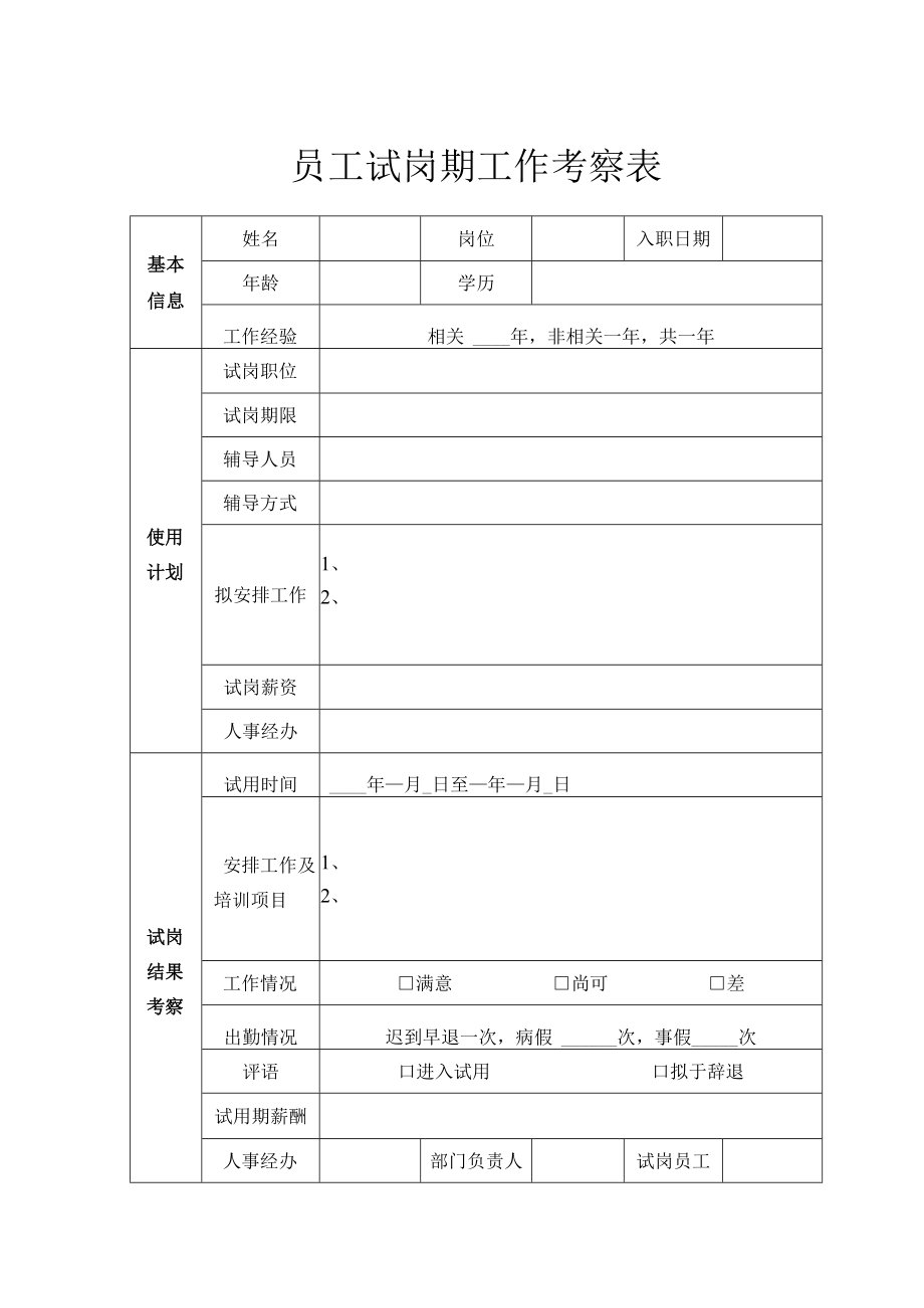 试岗期工作考察表.docx_第1页