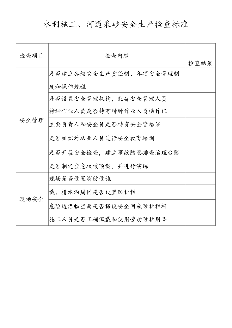 水利施工、河道采砂安全生产检查标准.docx_第1页