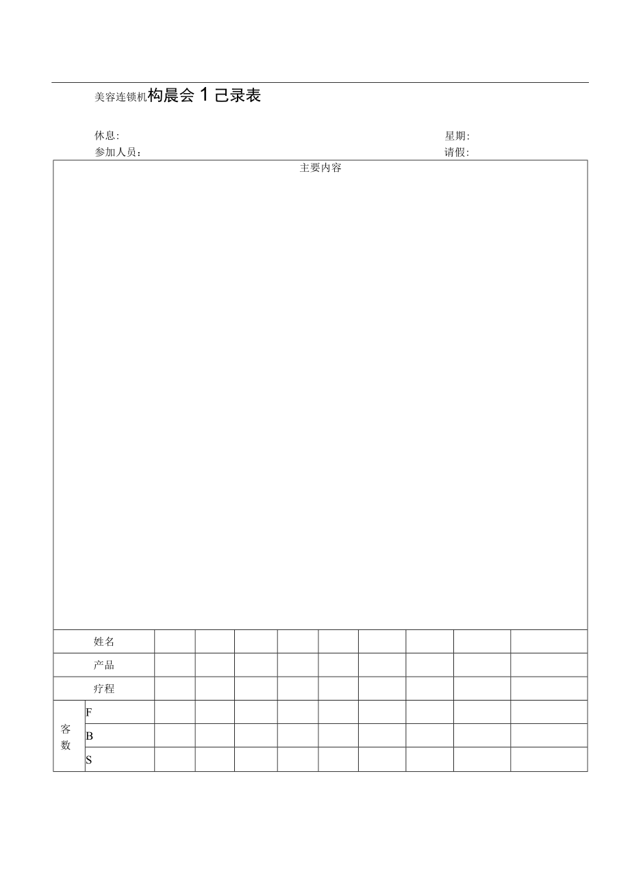 美容连锁机构晨会记录表.docx_第1页