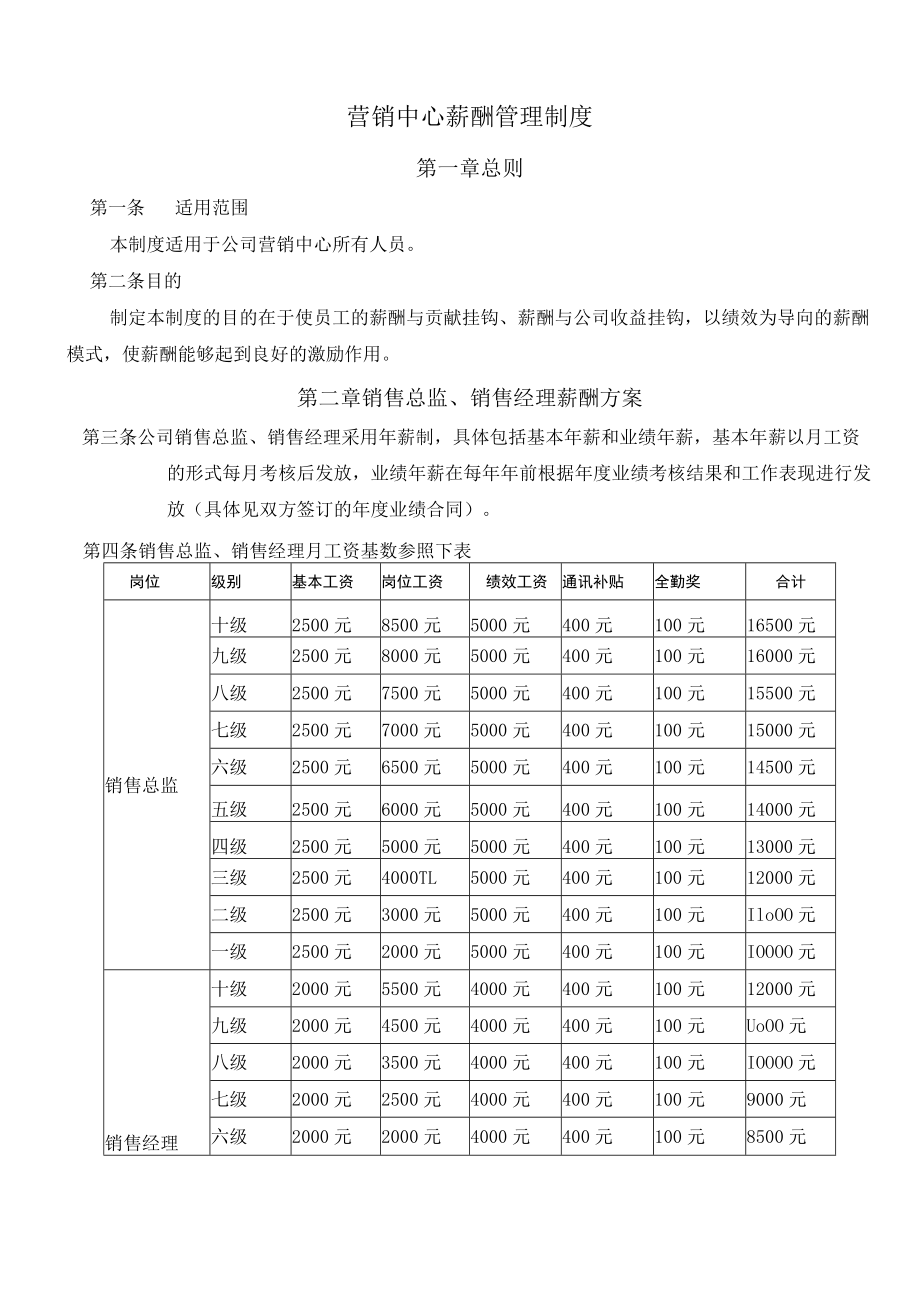 营销中心薪酬管理制度.docx_第1页