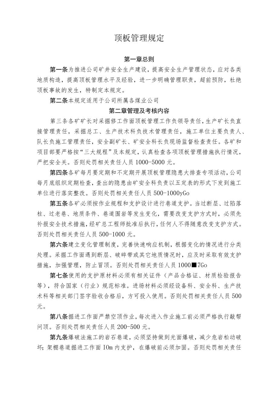 煤矿煤业公司顶板管理规定.docx_第1页