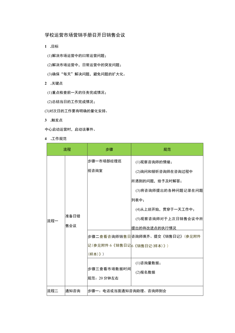 学校运营市场营销手册召开日销售会议.docx_第1页