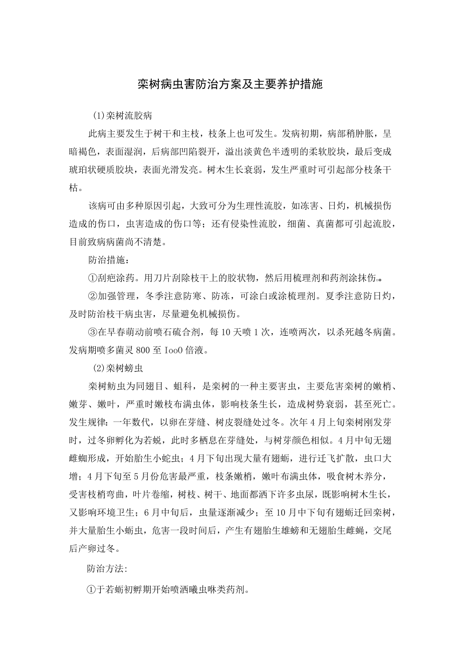 栾树病虫害防治方案及主要养护措施.docx_第1页