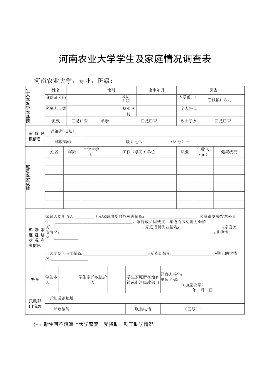 河南农业大学学生及家庭情况调查表.docx_第1页