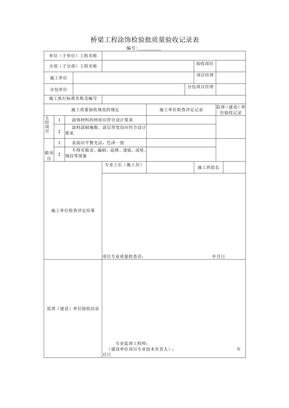 桥梁工程涂饰检验批质量验收记录表.docx_第1页